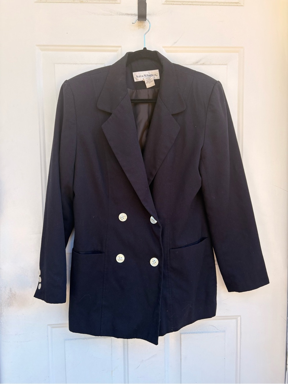 Vintage Norton McNaughton Women’s Navy Double-Breasted Blazer